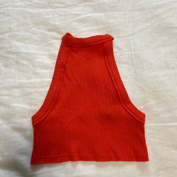 Urban Outfitters Tops - Urban Outfitters Bright Orange Red Textured High-Neck Crop Tank